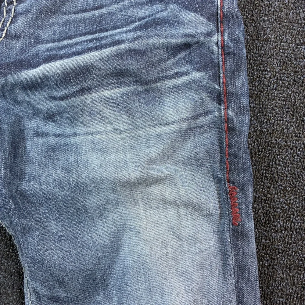 True Religion Geno Jeans Mens 31 [33x33] Relaxed Slim Super T No Flap Red Stitch